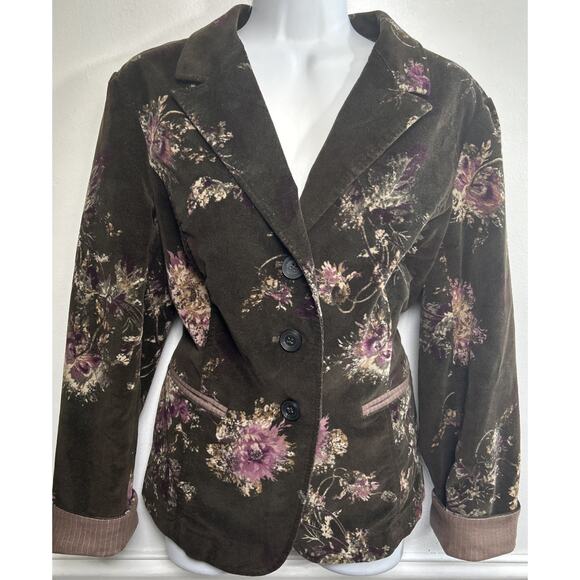 J. Jill Jackets & Blazers - J. Jill Velvet Blazer Jacket S Floral Green Romantic Cottage Core Earthy Boho